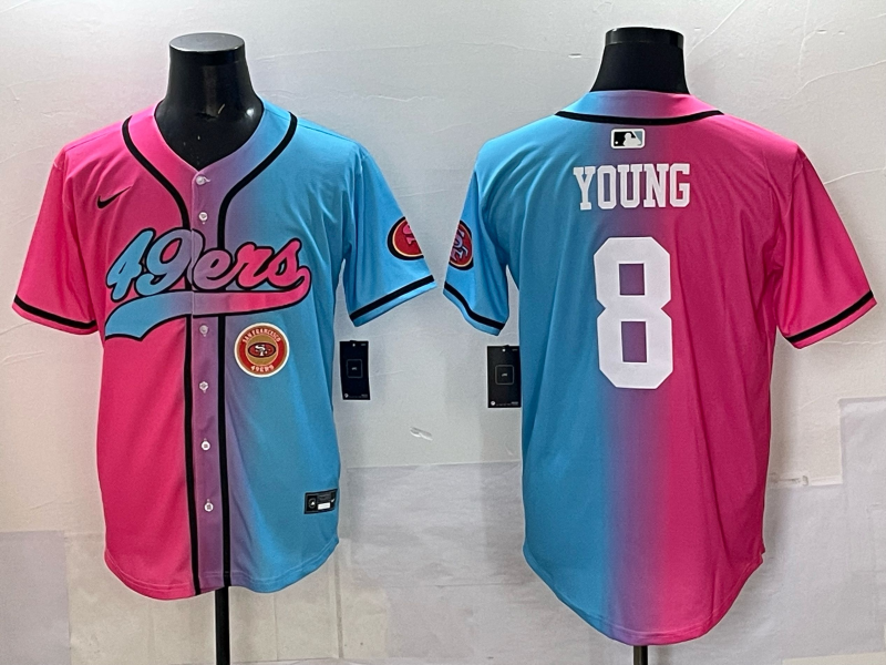 Men 2025 San Francisco 49ers #8 Young Pink Blue pink Nike Limited NFL Jersey 0010